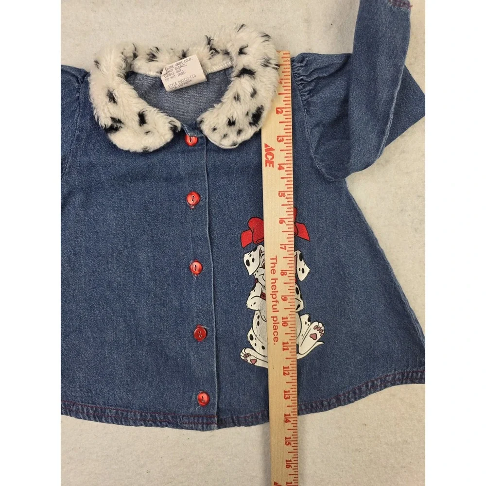 90s Vintage Kids Disney 101 Dalmatians Denim Shirt Fluffy Collar Toddler 3T‎ USA